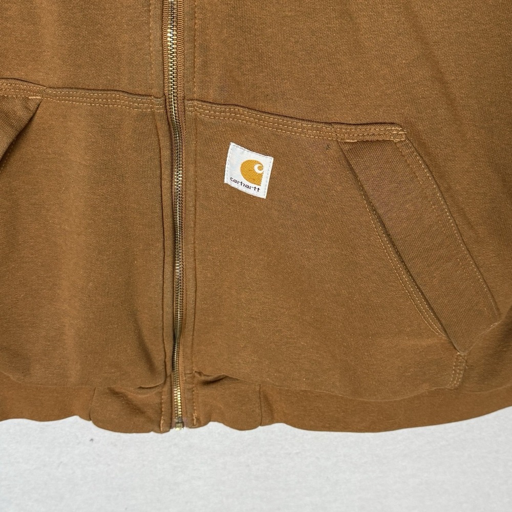 Carhartt Men's L Regular Rain Defender Hooded Zip Up Sweatshirt Tan Workwear - Picture 3 of 9